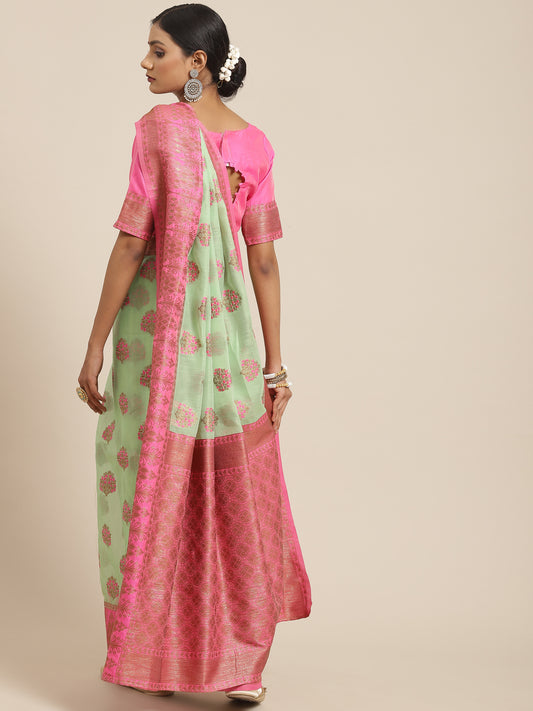 GREEN KANVAS LINEN SAREE