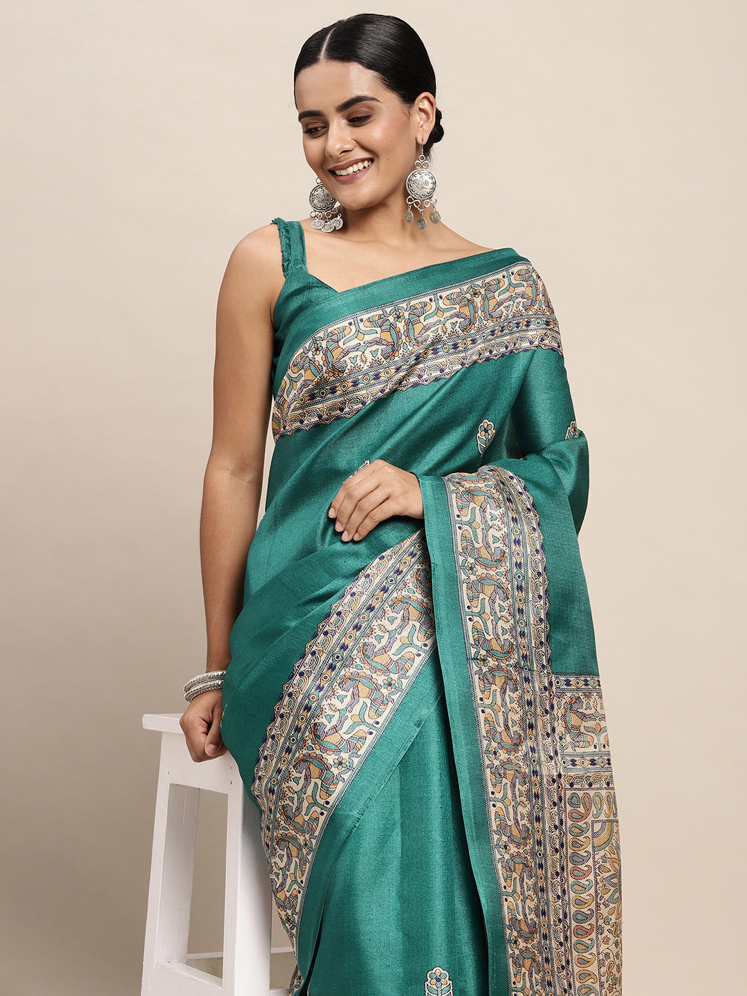 TEAL BLUE MADHUBANI - 8774 SILK