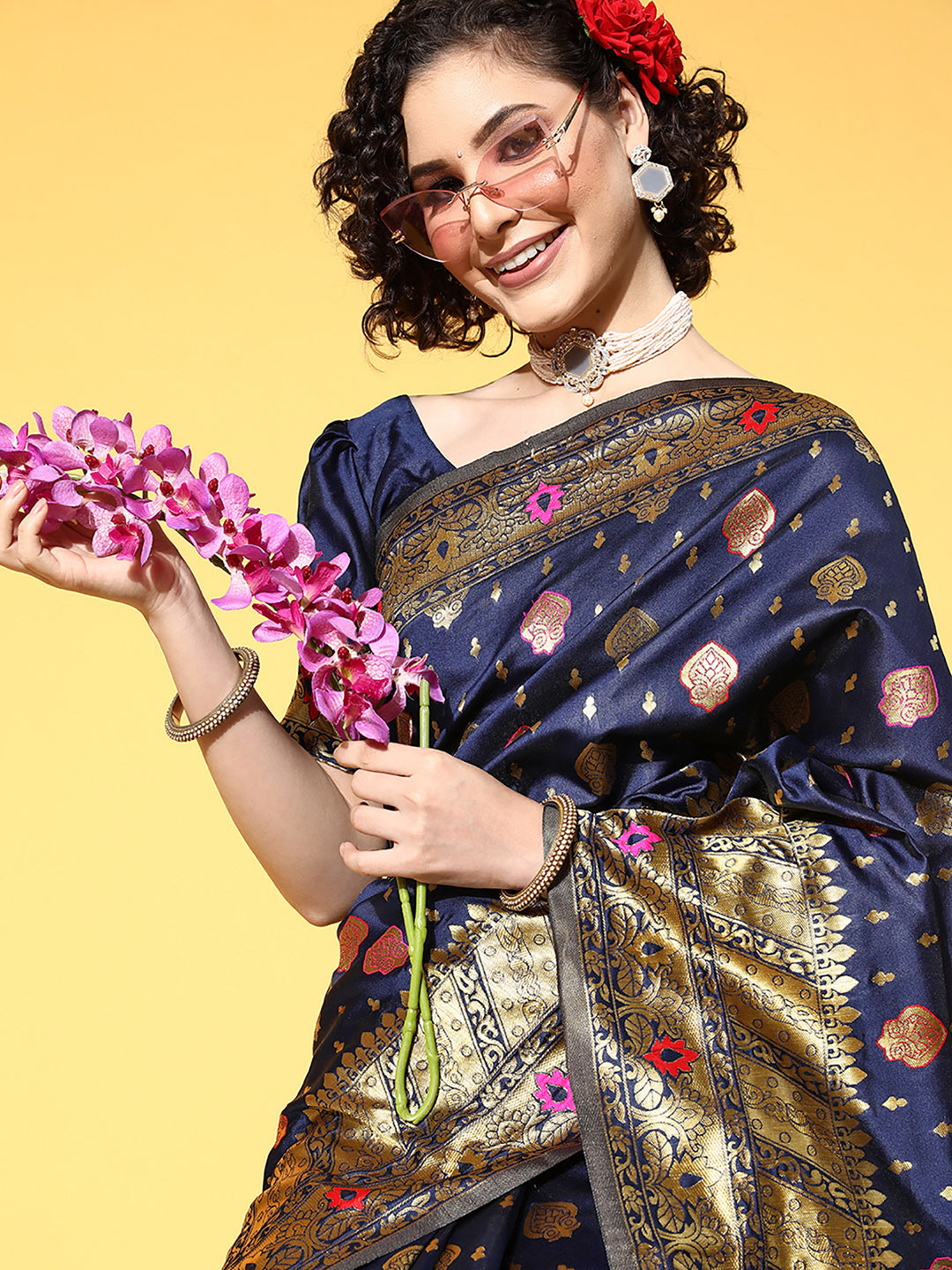 NAVY BLUE SHIKARA SILK