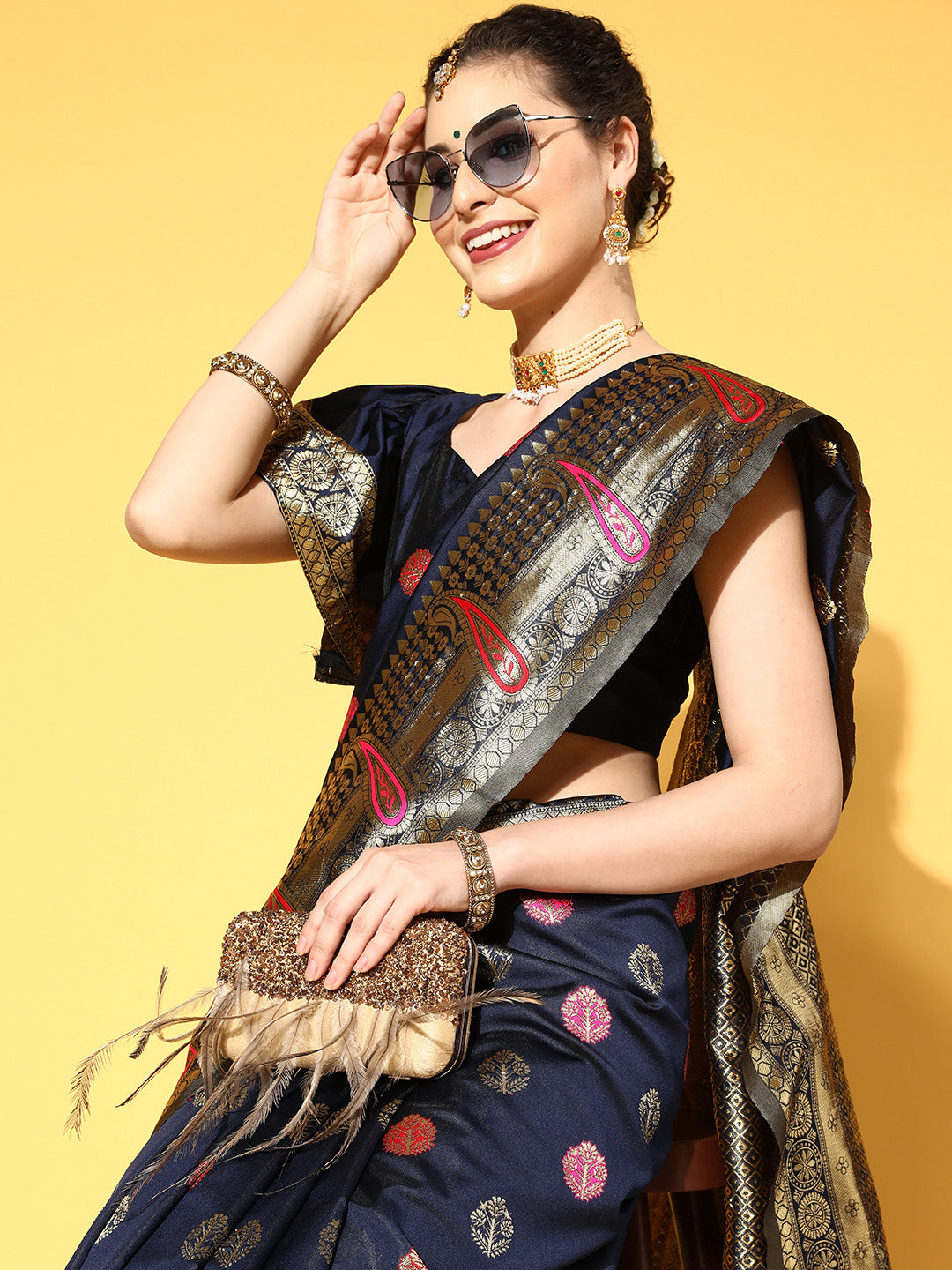 NAVY BLUE SHIKARA SILK