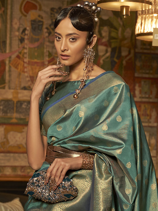 TEAL BLUE KARNAAZ SILK
