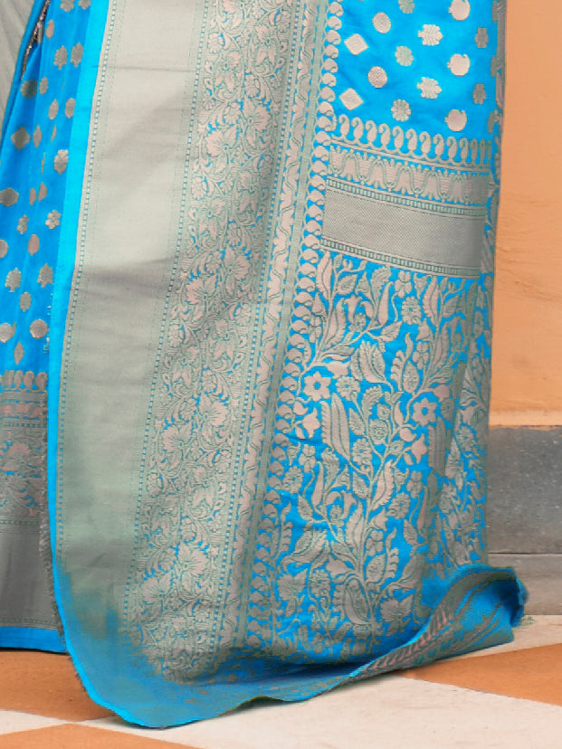 TURQUOISE KHADI GEROGETTE SAREE