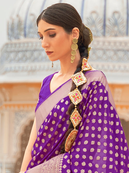 VIOLET KHADI GEROGETTE SAREE