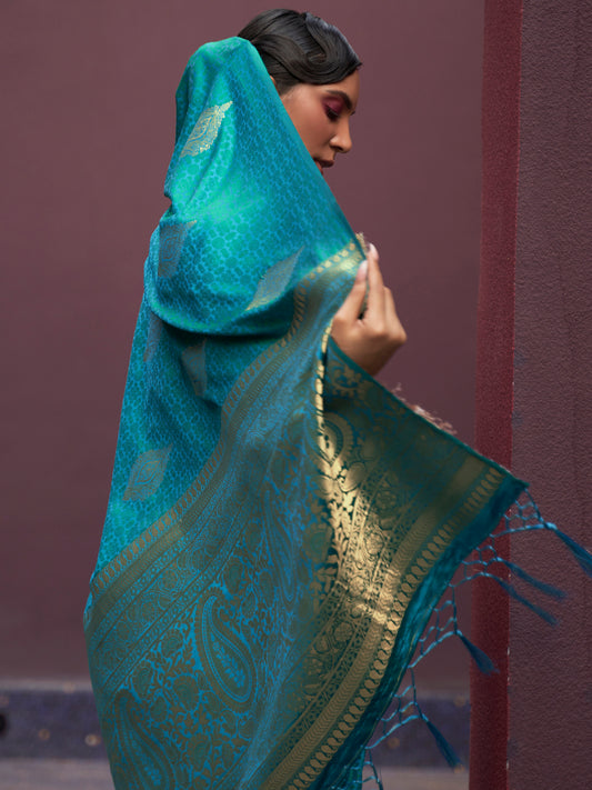 TEAL BLUE KHUSHART SILK