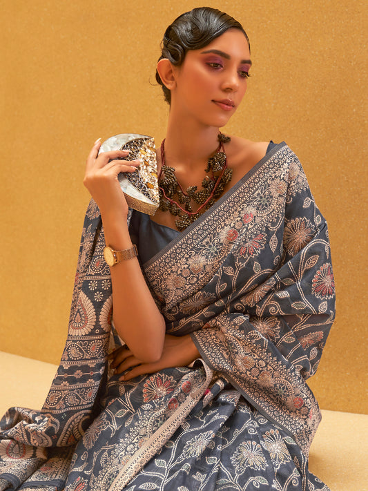 GREY KITASHA LUCKNOWI SILK