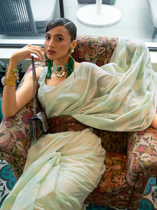 GREEN KIZAAH LUCKNOWI SILK