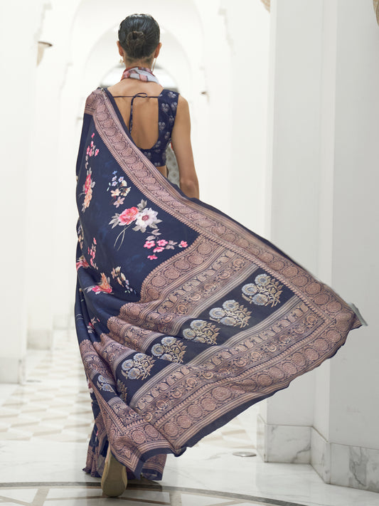 NAVY BLUE KALAMKARI SAREE