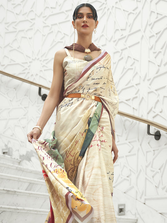 CREAM KALAMKARI SAREE
