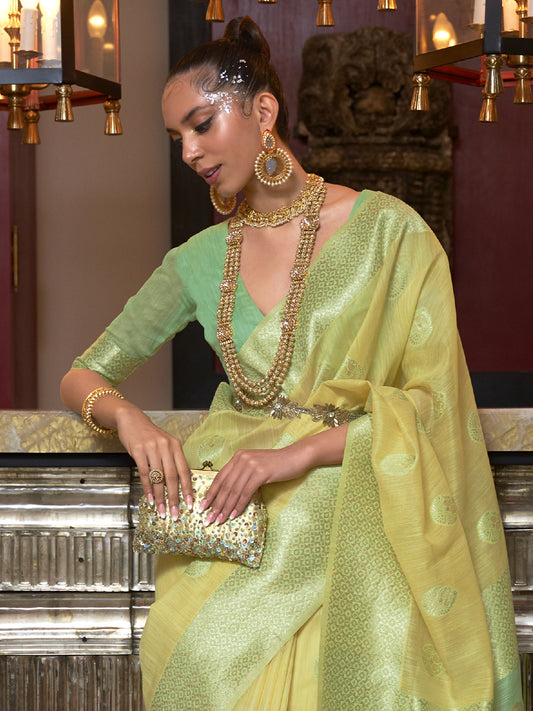 YELLOW KOSKI LINEN SAREE