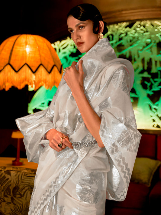 CREAM KROWN SILK SAREE