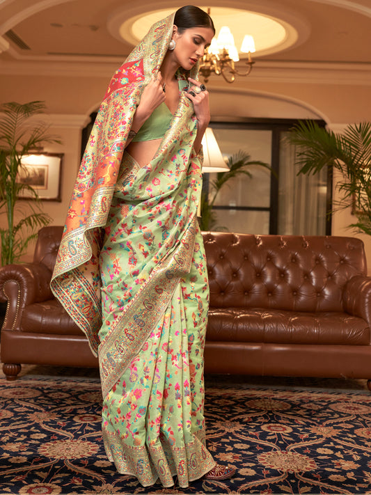 GREEN KASHIFA SILK