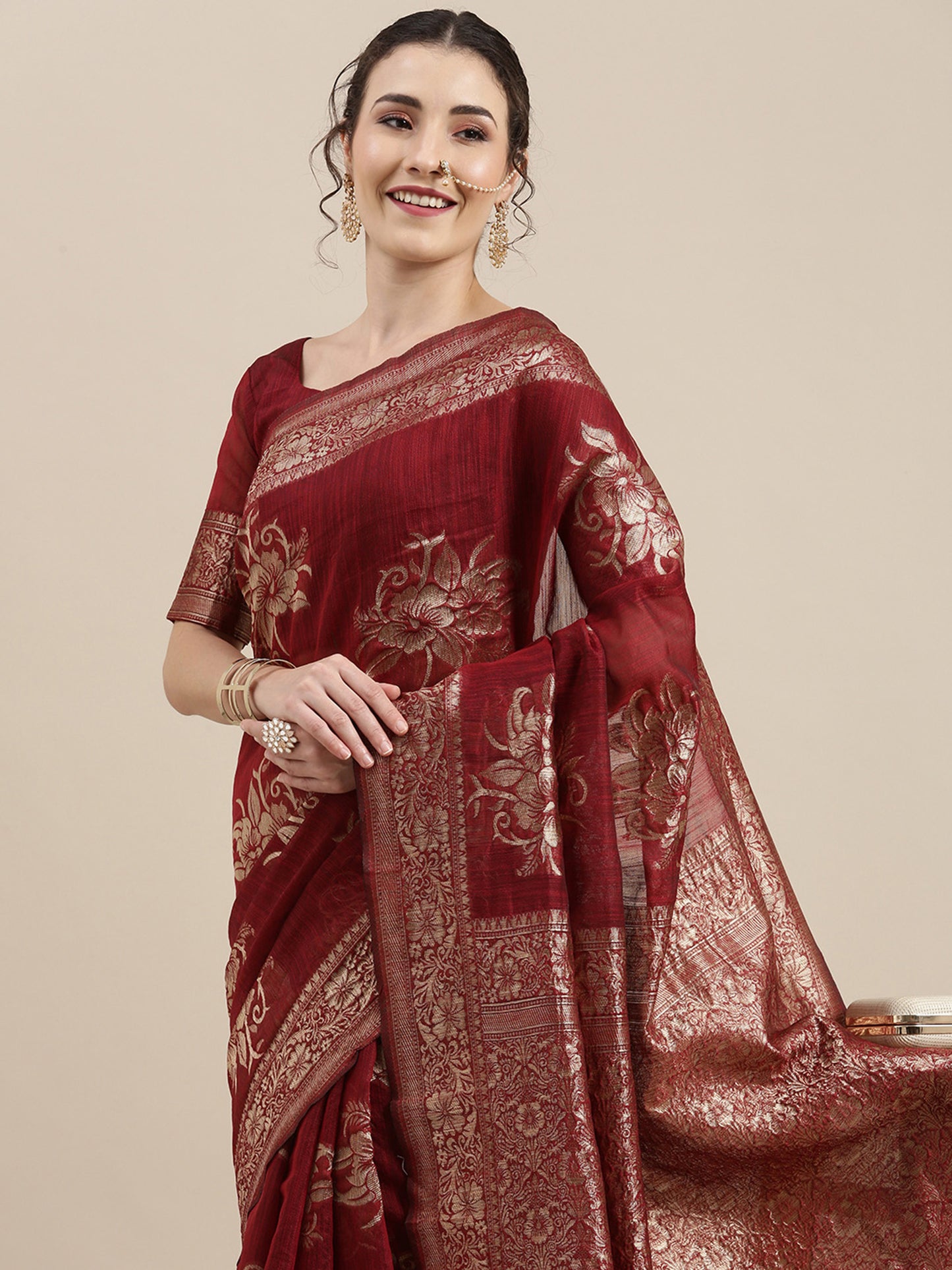MAROON LINEN JECQUARD VOL.09 SAREE