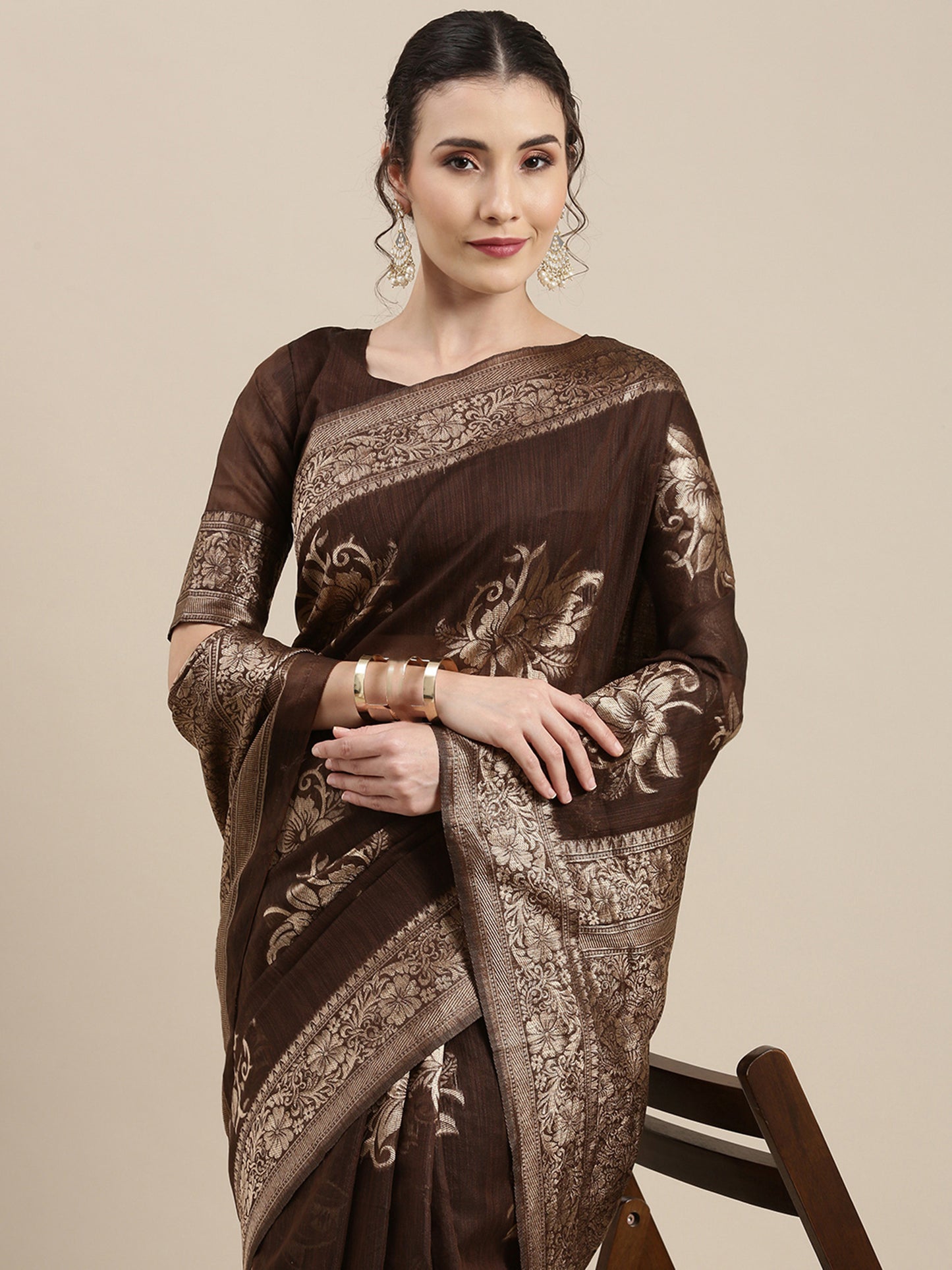 BROWN LINEN JECQUARD VOL.09 SAREE
