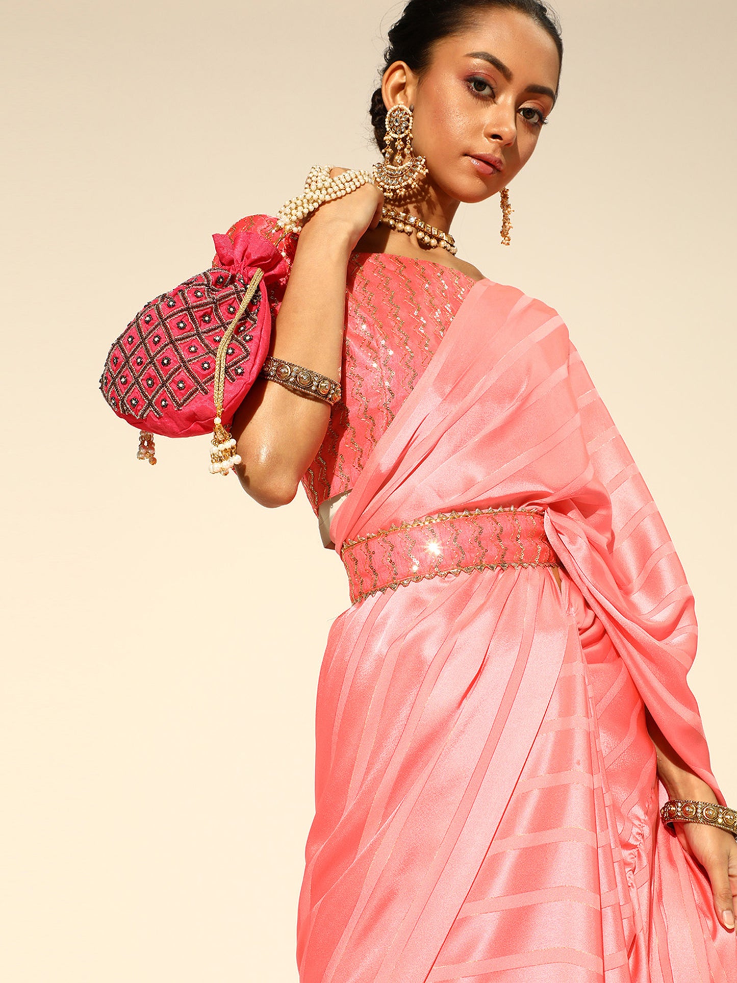 PINK STRPIES VOL.8 SAREE