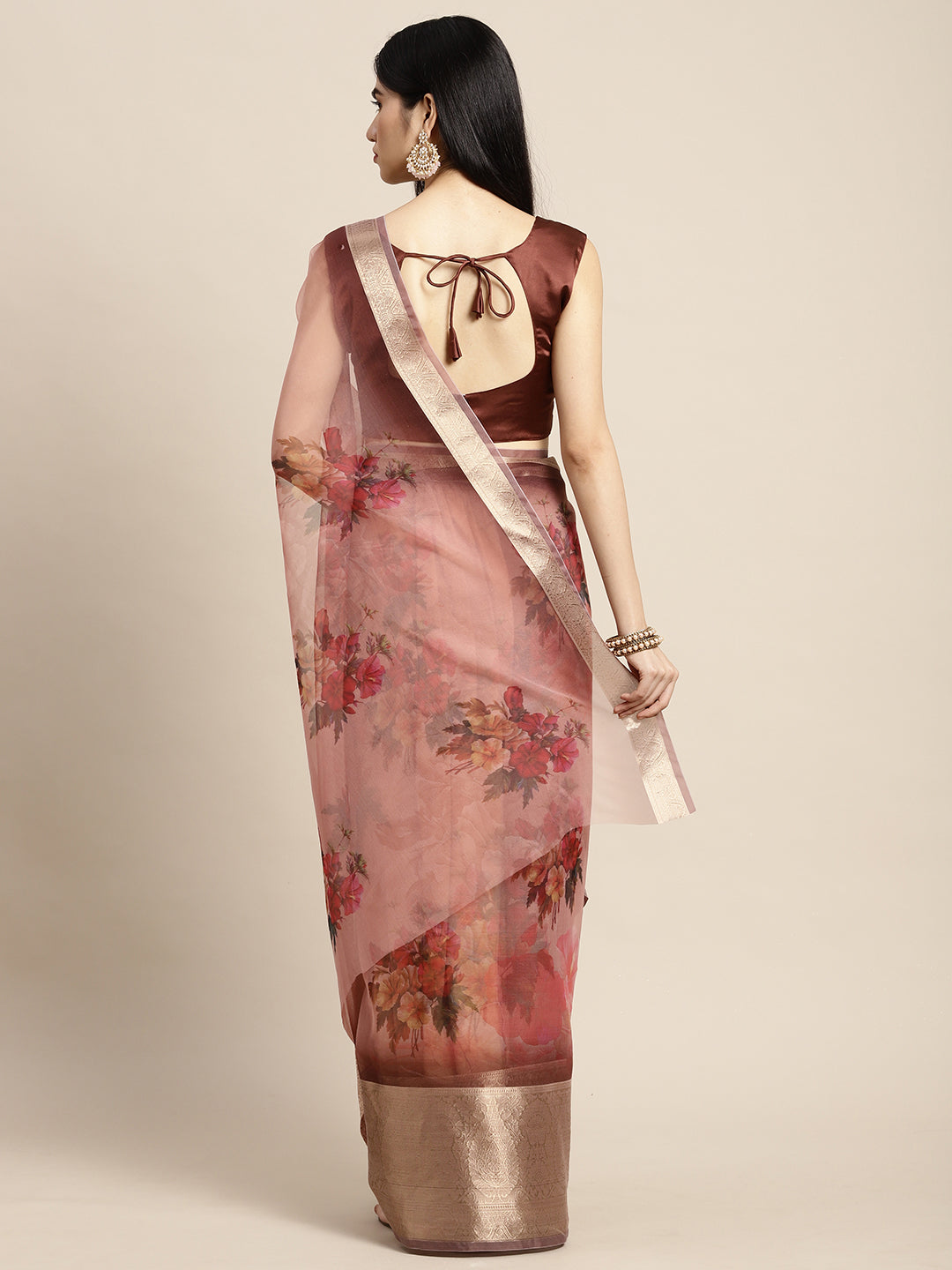 BROWN ROMATIC FLORAL ORGANZA