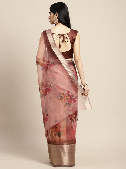 BROWN ROMATIC FLORAL ORGANZA