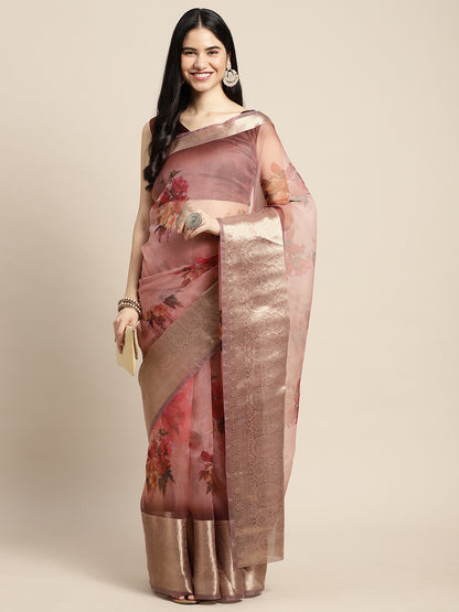 BROWN ROMATIC FLORAL ORGANZA