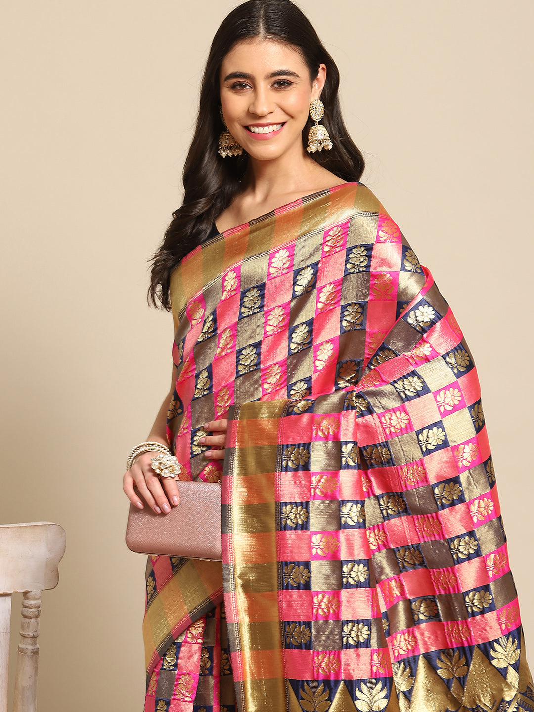 NAVY BLUE HASINA  SILK