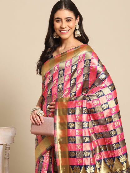 NAVY BLUE HASINA  SILK