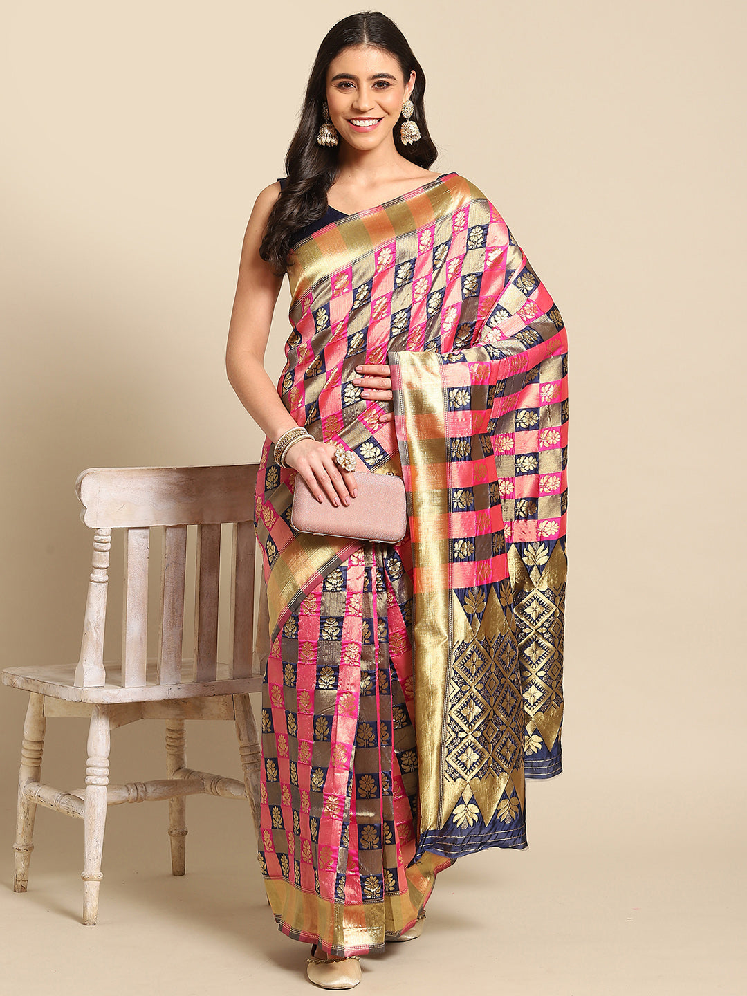 NAVY BLUE HASINA  SILK