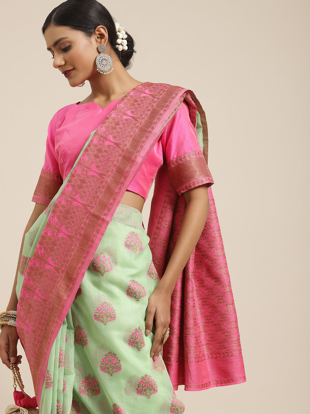 GREEN KANVAS LINEN SAREE