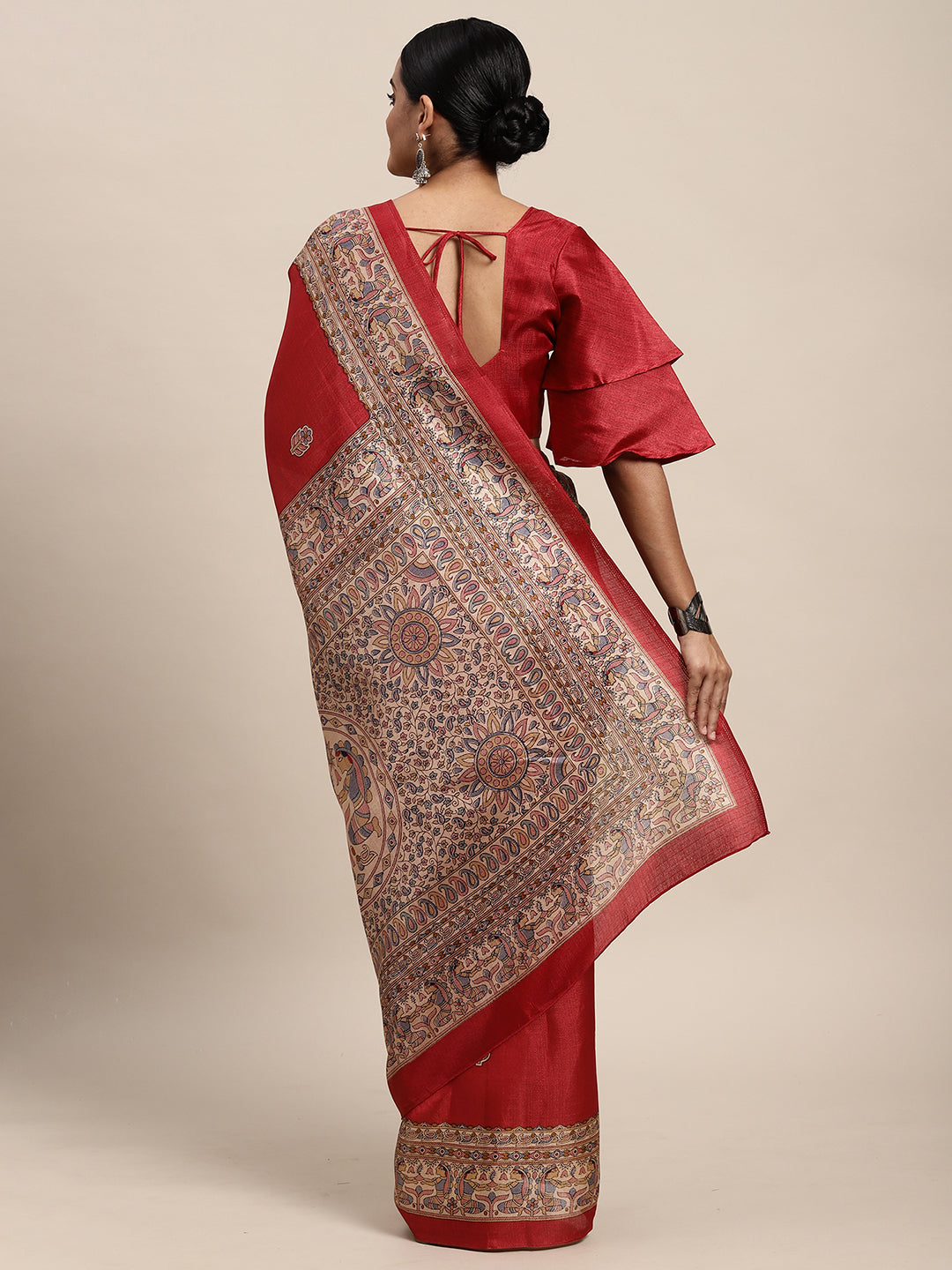 RED MADHUBANI  - 8774 SILK