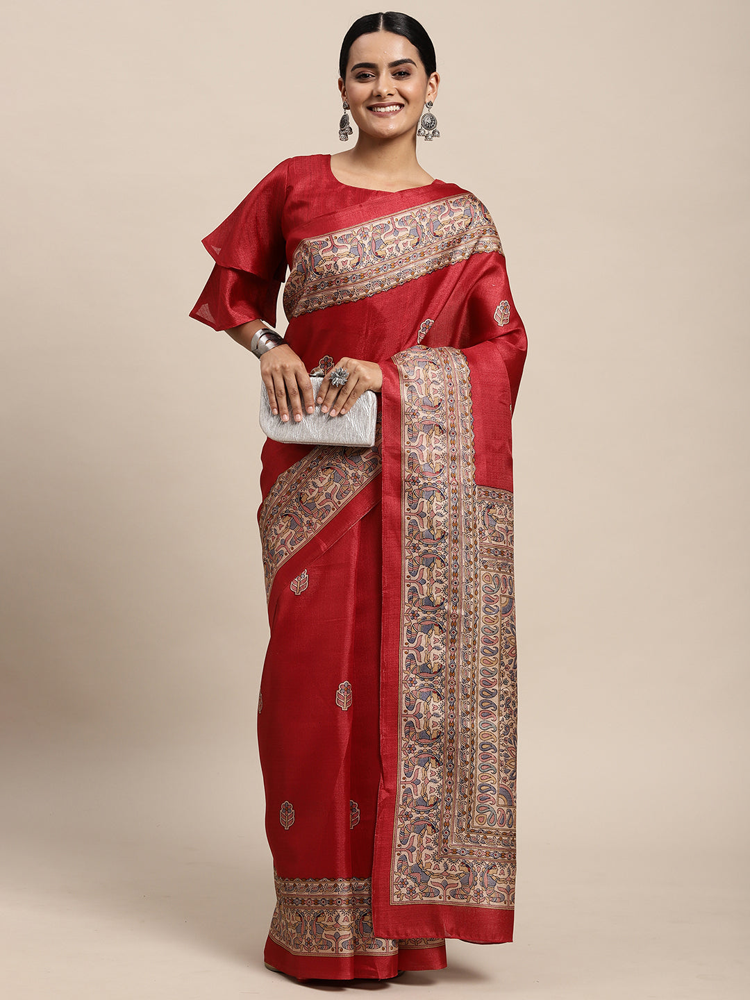 RED MADHUBANI  - 8774 SILK