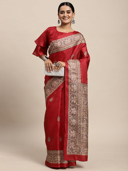 RED MADHUBANI  - 8774 SILK