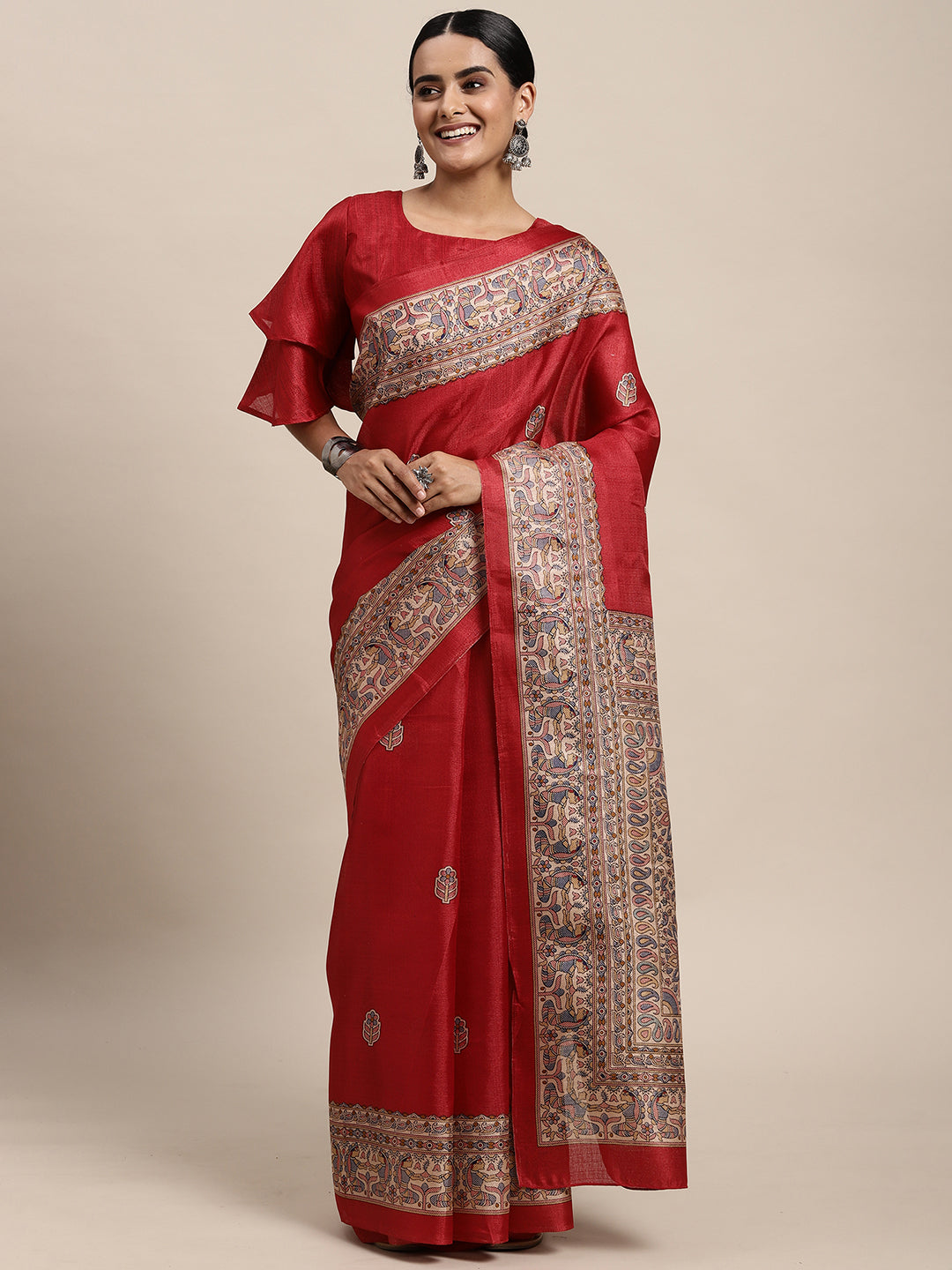 RED MADHUBANI  - 8774 SILK
