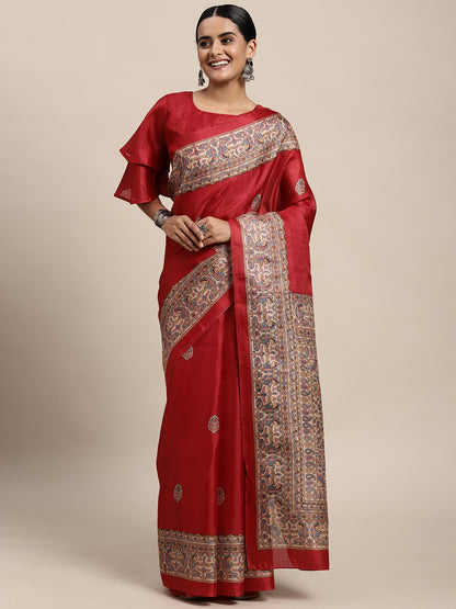 RED MADHUBANI  - 8774 SILK
