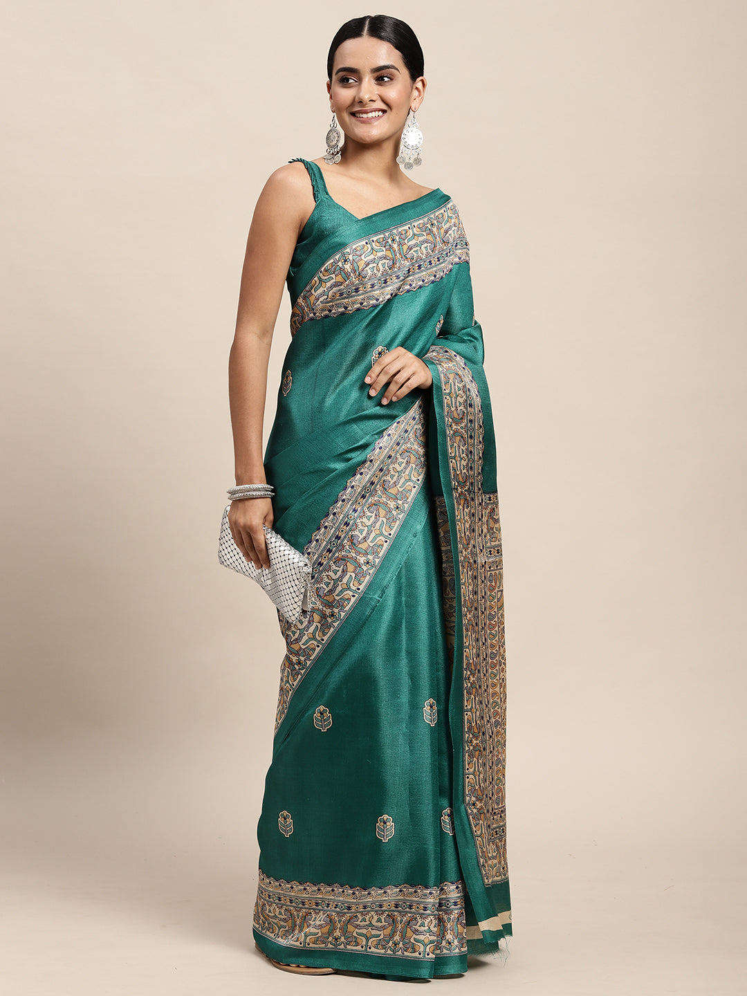 TEAL BLUE MADHUBANI  - 8774 SILK