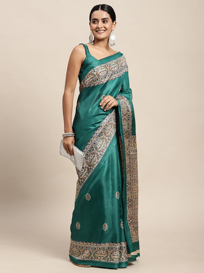TEAL BLUE MADHUBANI  - 8774 SILK