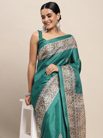 TEAL BLUE MADHUBANI  - 8774 SILK