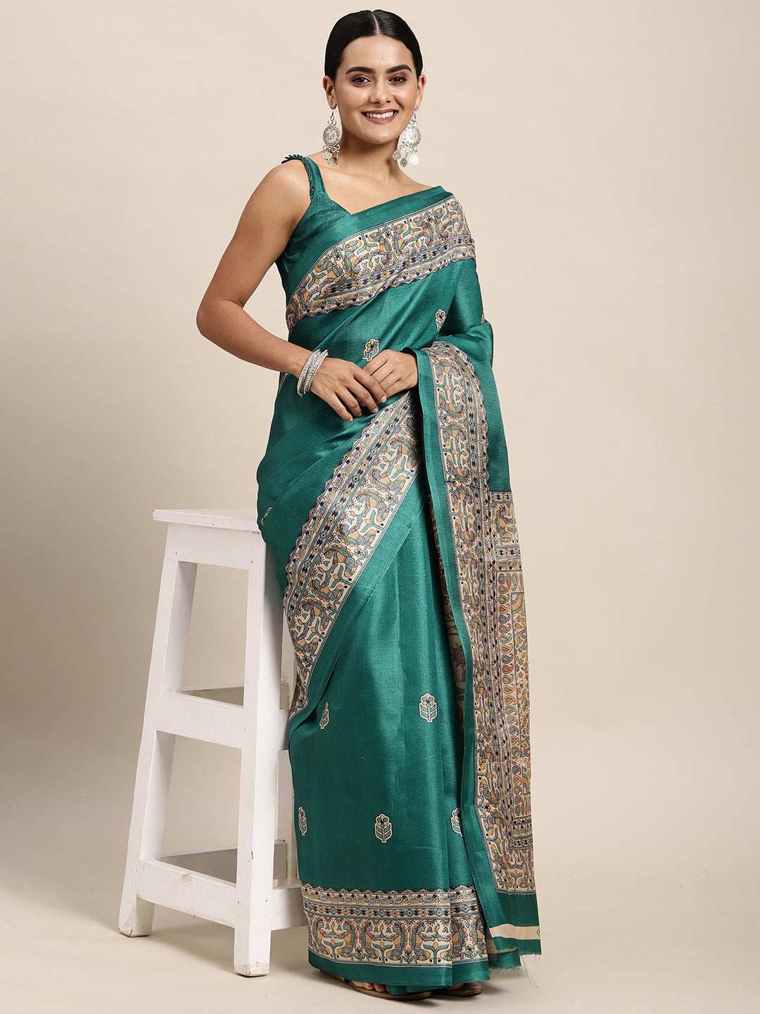 TEAL BLUE MADHUBANI  - 8774 SILK