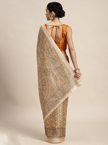 YELLOW MADHUBANI  - 8401 SILK