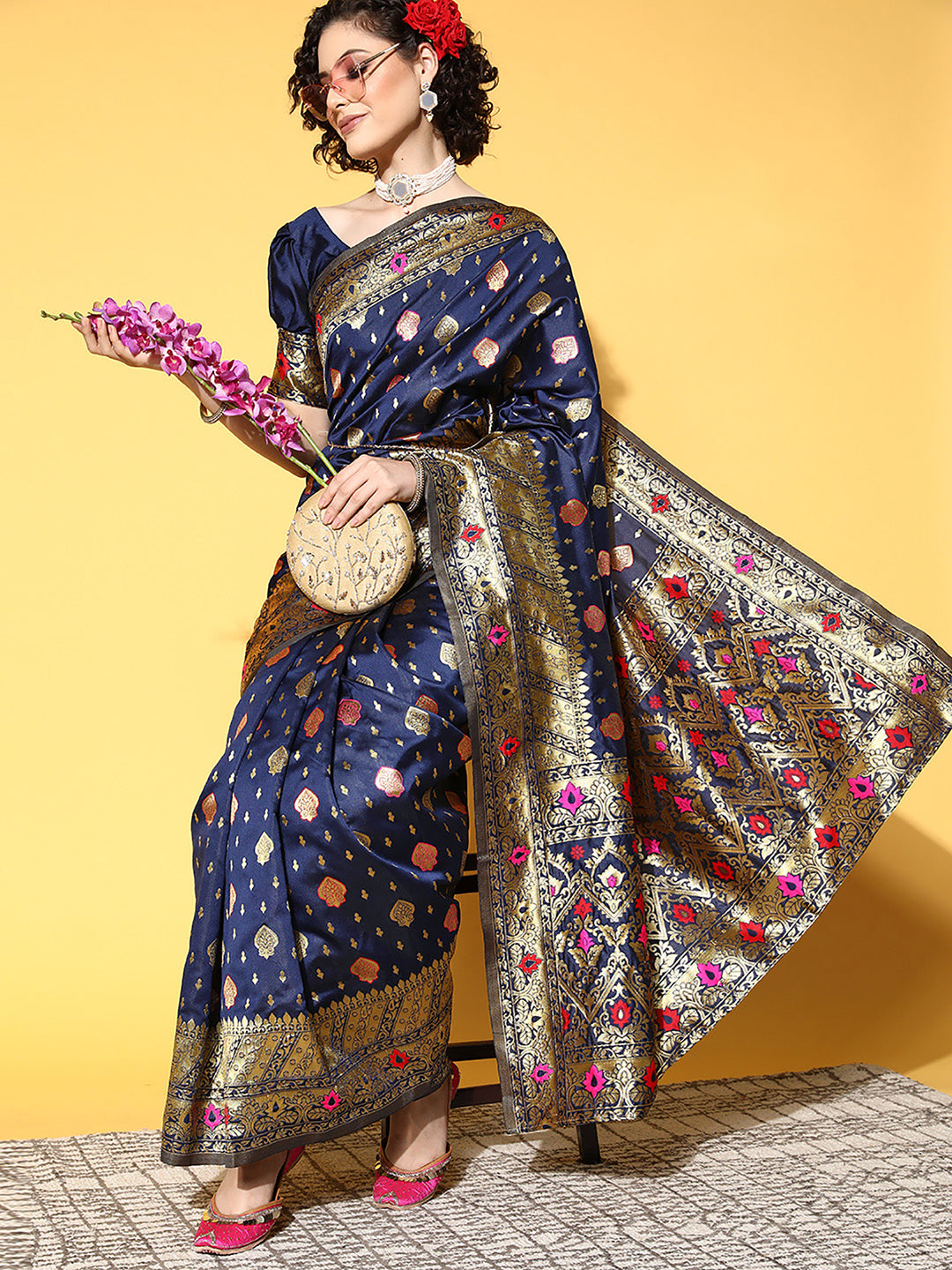 NAVY BLUE SHIKARA SILK