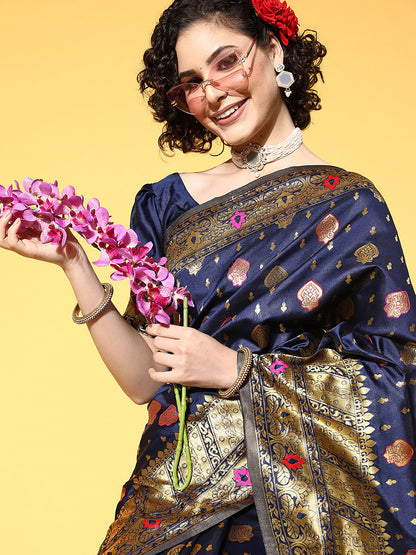 NAVY BLUE SHIKARA SILK