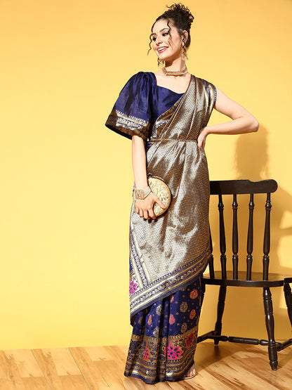 NAVY BLUE SHIKARA SILK