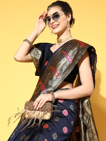 NAVY BLUE SHIKARA SILK