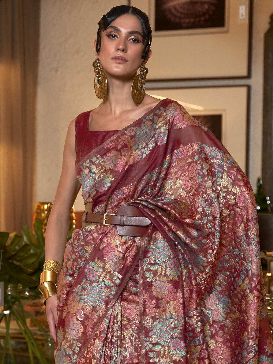 MAROON KAAZI SILK