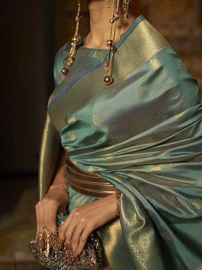 TEAL BLUE KARNAAZ SILK