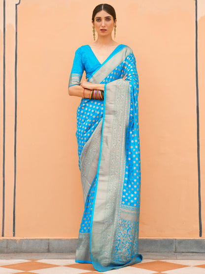 TURQUOISE KHADI GEROGETTE SAREE
