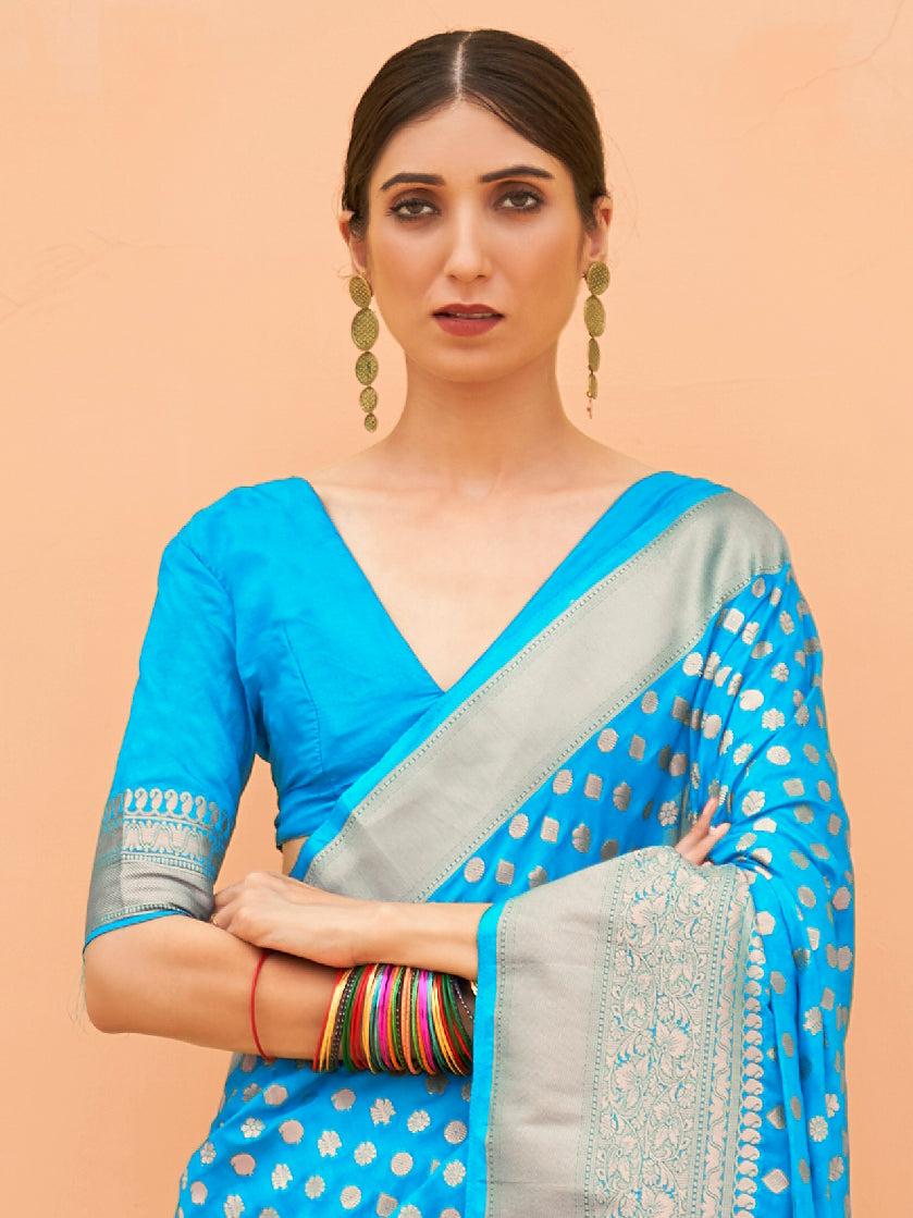 TURQUOISE KHADI GEROGETTE SAREE