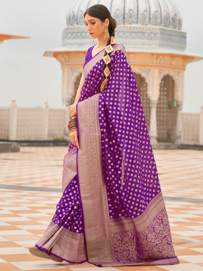 VIOLET KHADI GEROGETTE SAREE