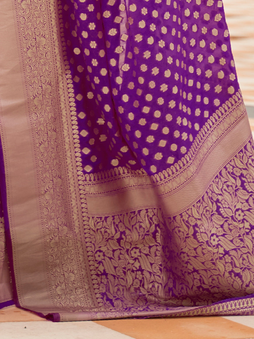 VIOLET KHADI GEROGETTE SAREE