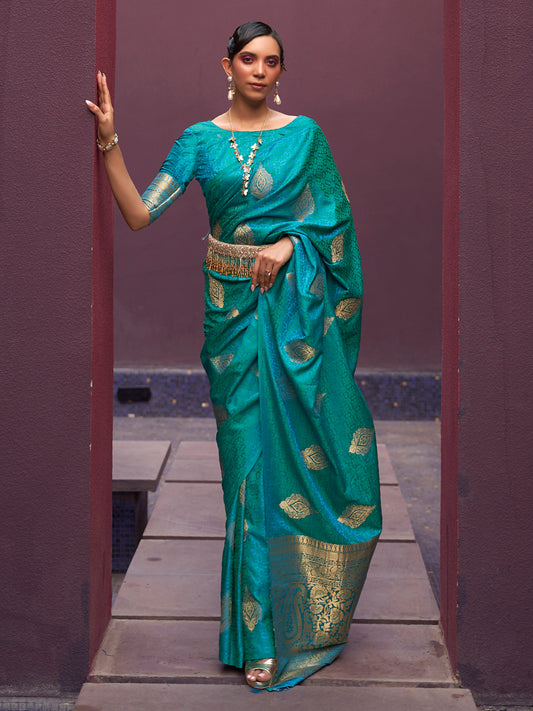 TEAL BLUE KHUSHART SILK