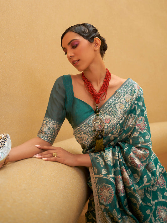 TEAL BLUE KITASHA  LUCKNOWI SILK