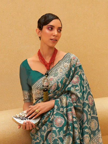 TEAL BLUE KITASHA  LUCKNOWI SILK