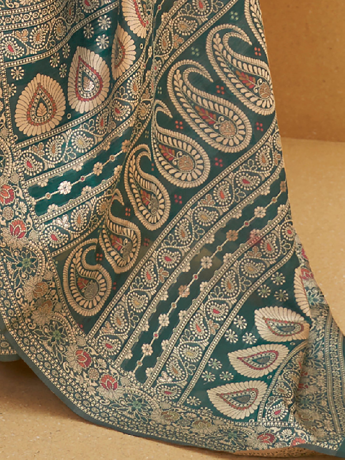 TEAL BLUE KITASHA  LUCKNOWI SILK