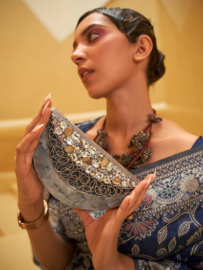 NAVY BLUE KITASHA  LUCKNOWI SILK